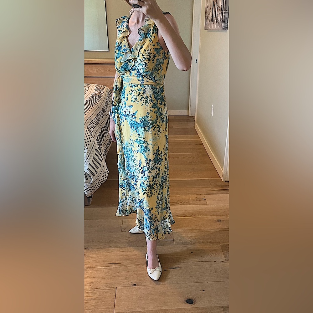 London Times floral dress, yellow and blue, size 4, beautiful!